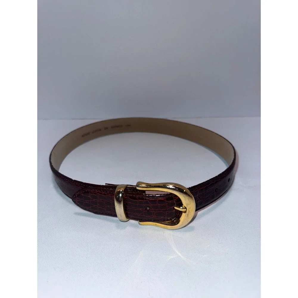 Capezio Womens Burgundy Croc Embossed Leather Belt Gold Buckle Size Small